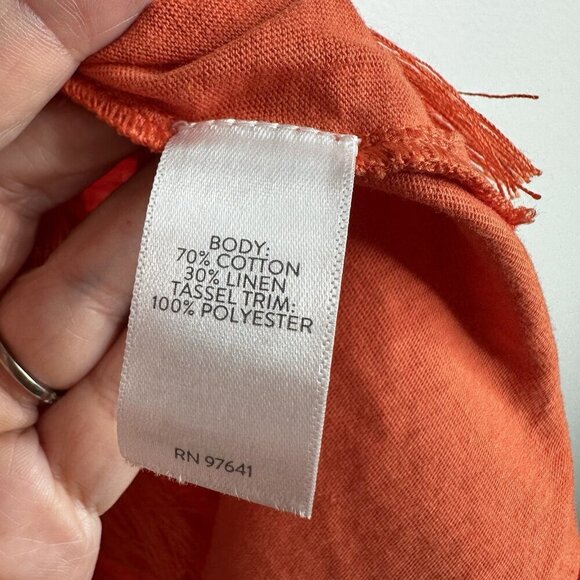 J Jill Zinnia Orange Linen Blend Tassel Fringe V-Neck Tank Top Sz S Boho Western - Picture 9 of 10